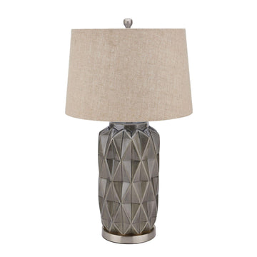 Acantho Grey Ceramic Lamp With Linen Shade - £209.95 - Lighting > Ceramic Lamps > Black Friday Lighting 