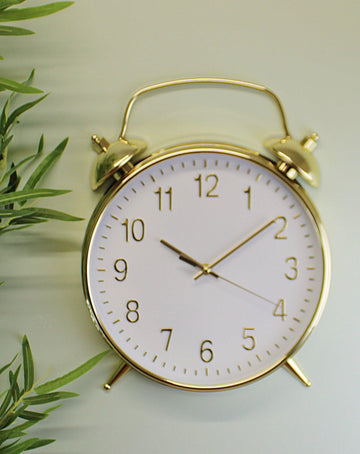 Alarm Style Gold & White Wall Clock - £27.99 - Wall Hanging Clocks 