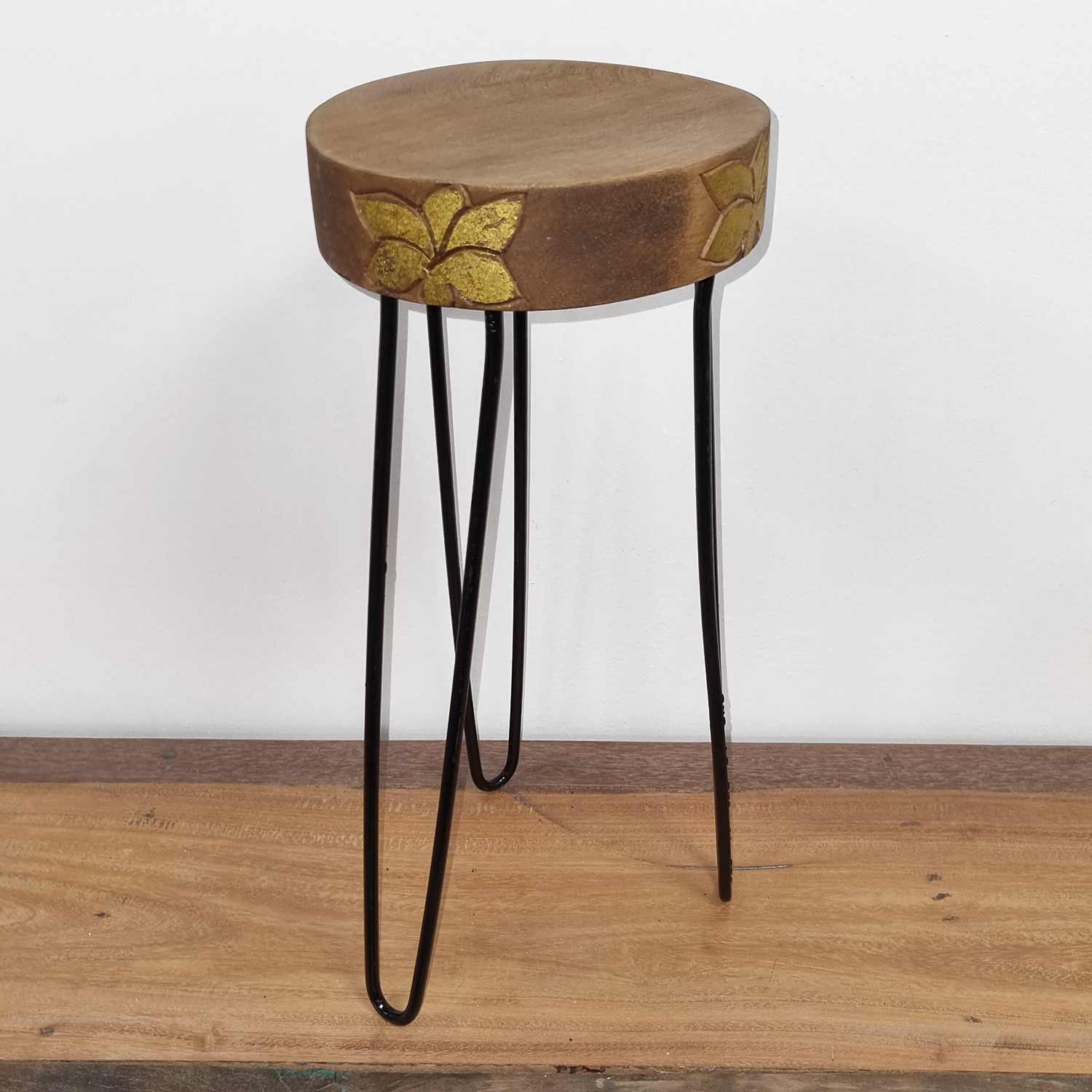 Albasia Wood Plant Stand - Natural & gold detail-