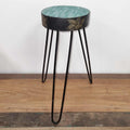 Albasia Wood Plant Stand - Turquoise & gold detail-