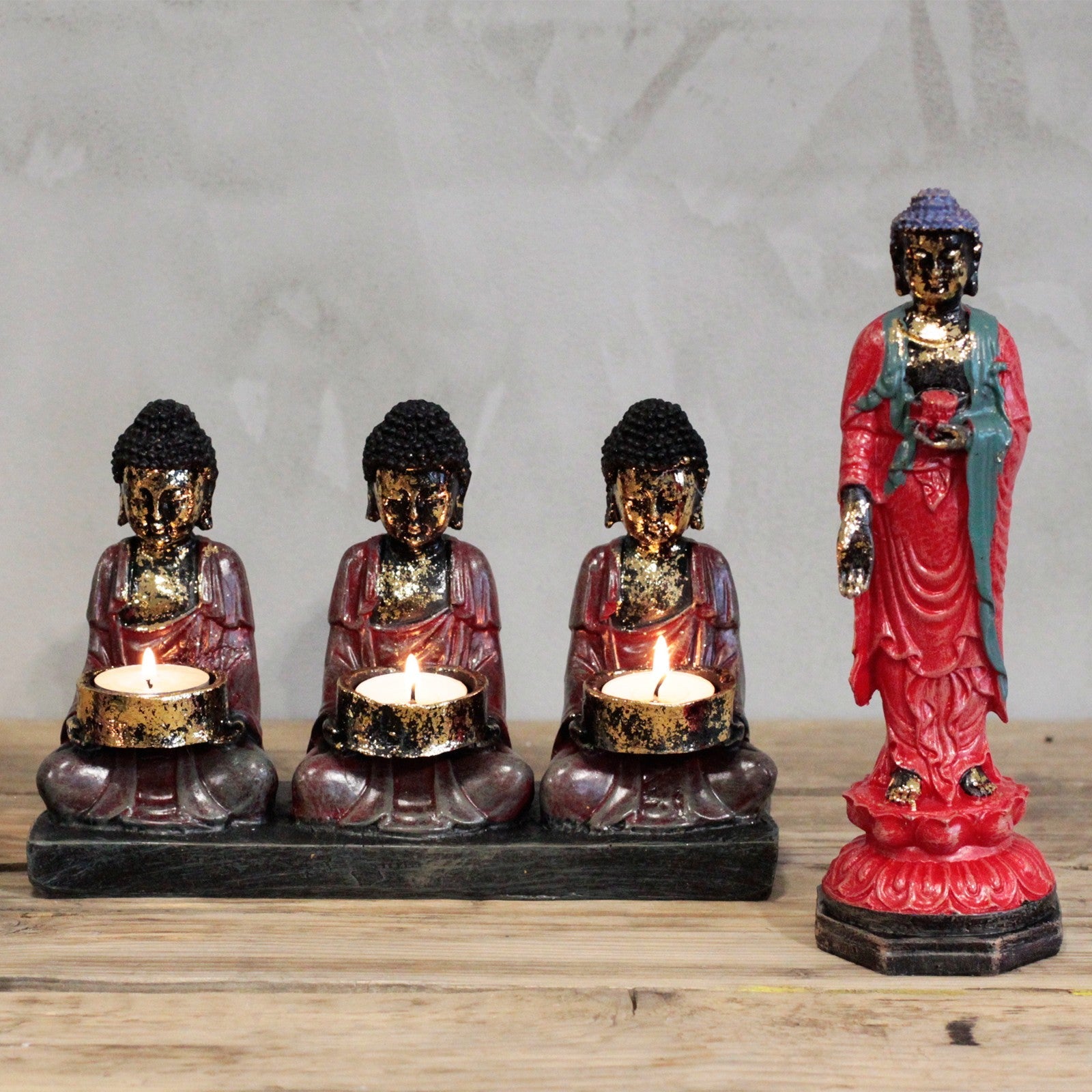 Antique Buddha - Three Devotees Candle Holder-