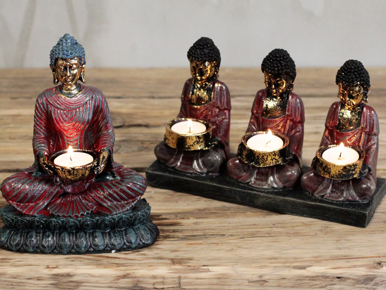 Antique Buddha - Three Devotees Candle Holder-