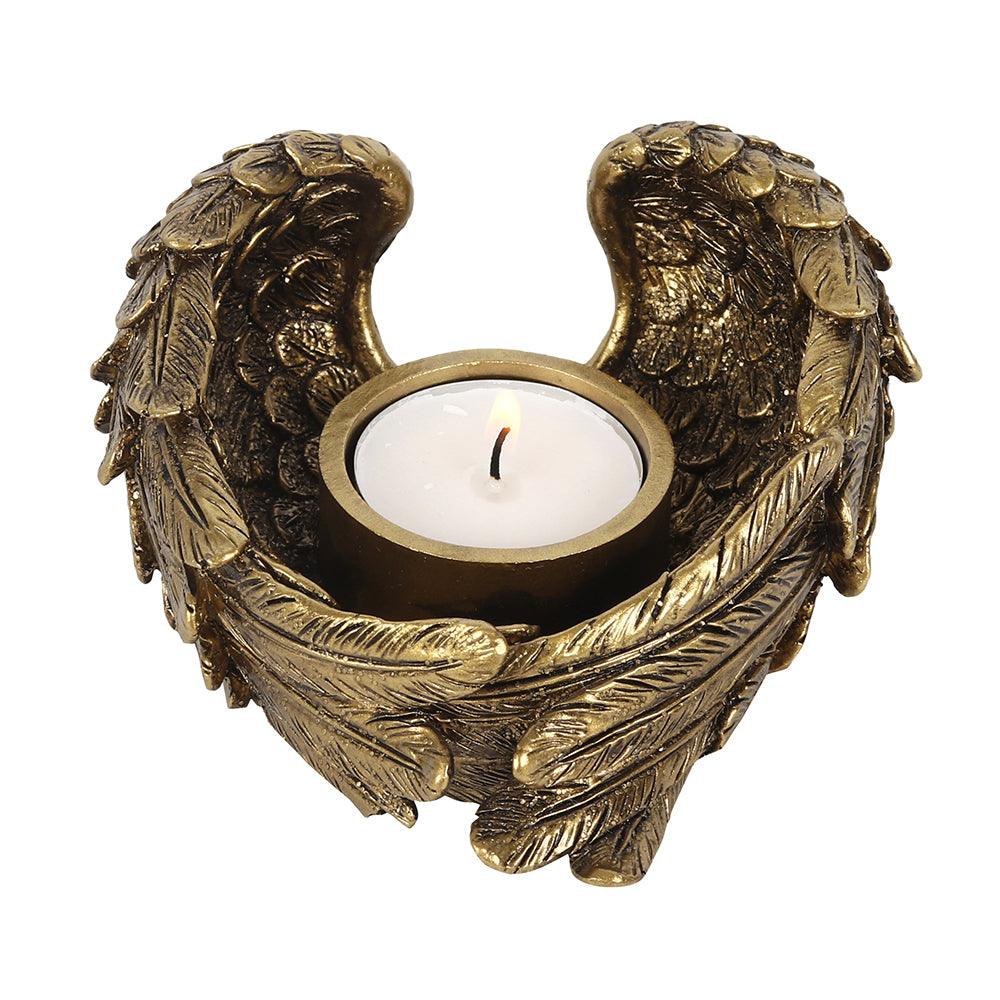 Antique Gold Angel Wing Tealight Candle Holder - £12.99 - Candle Holders 