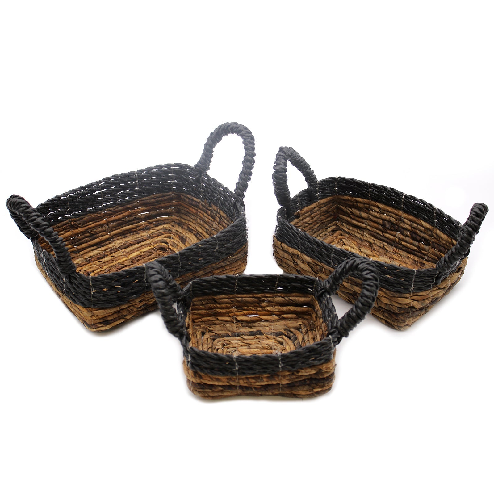 Banana Leaf & Hitam Raffia Square Basket- Set of 3-