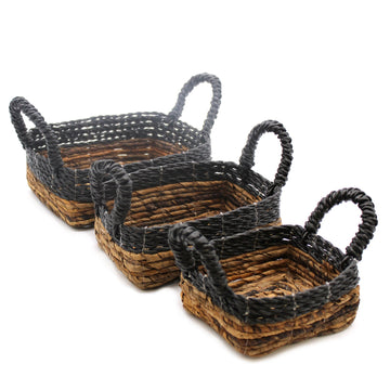 Banana Leaf & Hitam Raffia Square Basket- Set of 3 - £42.0 - 