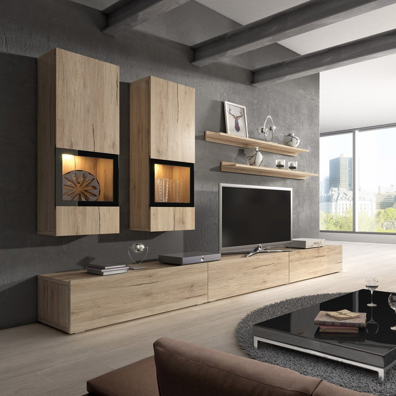 Baros 10 Entertainment Unit San Remo Oak Wall Unit 