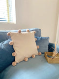 Beige Square Pompom Cushion-