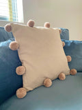 Beige Square Pompom Cushion-