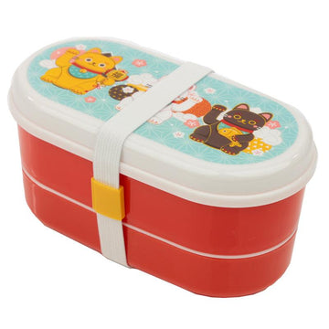 Bento Lunch Box with Fork & Spoon - Maneki Neko Lucky Cat - £8.99 - 