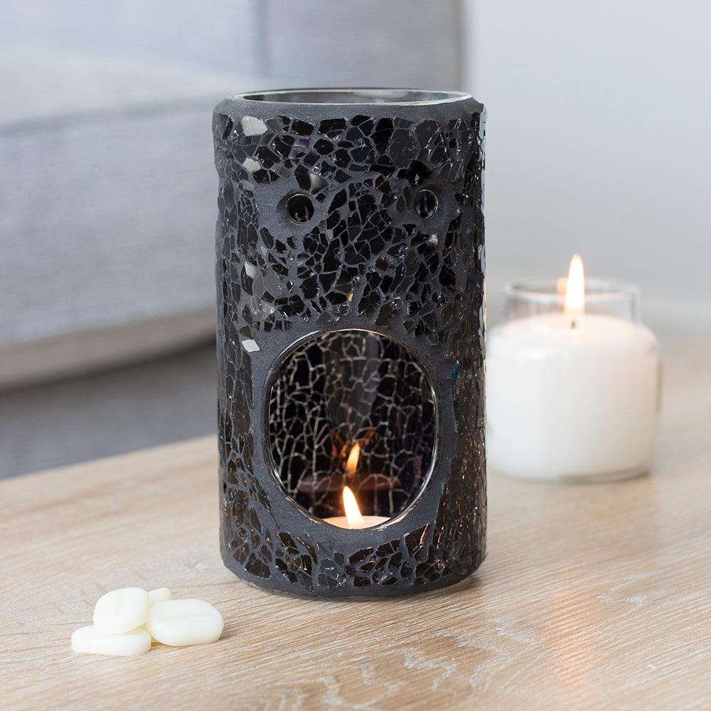 Black Crackle Glass Pillar Oil Burner-Oil Burners