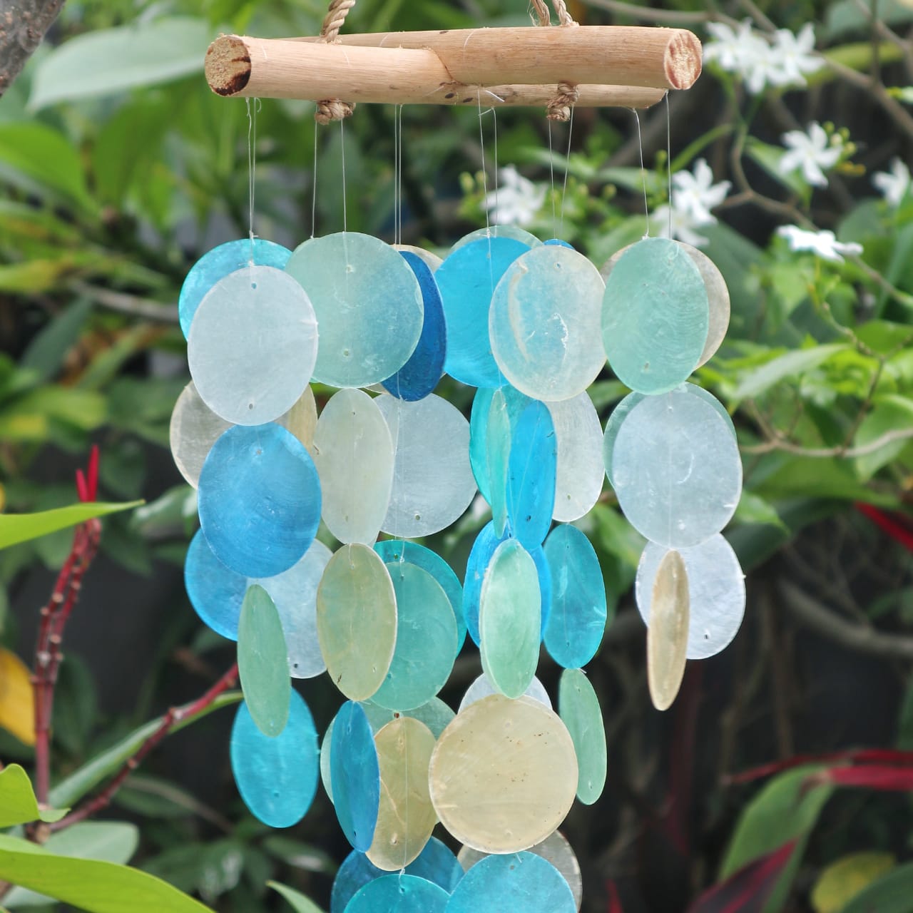 Blue & Pearl Driftwood Cross Chime-