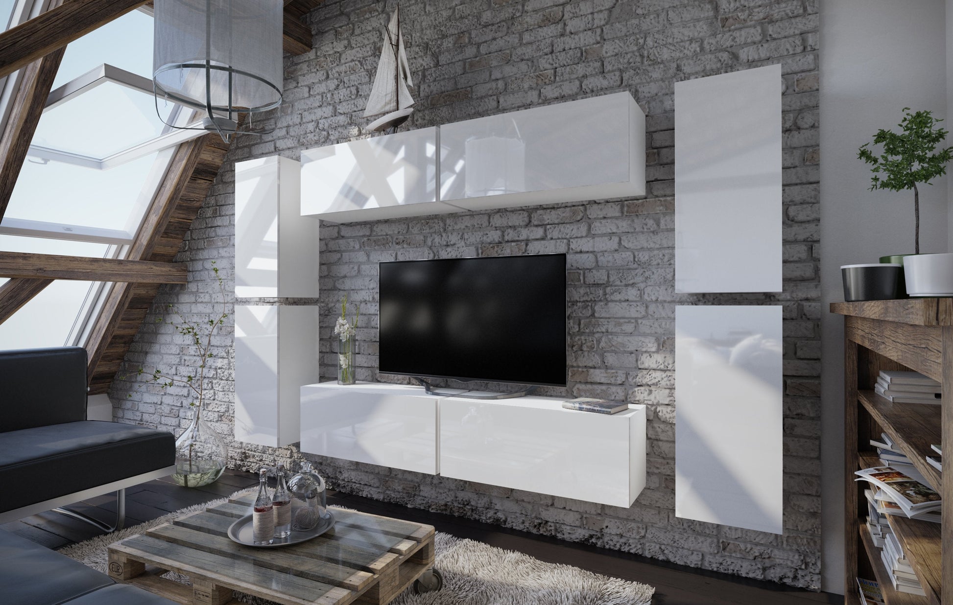 Boxing 2 Gloss Entertainment Unit White Gloss Wall Unit 