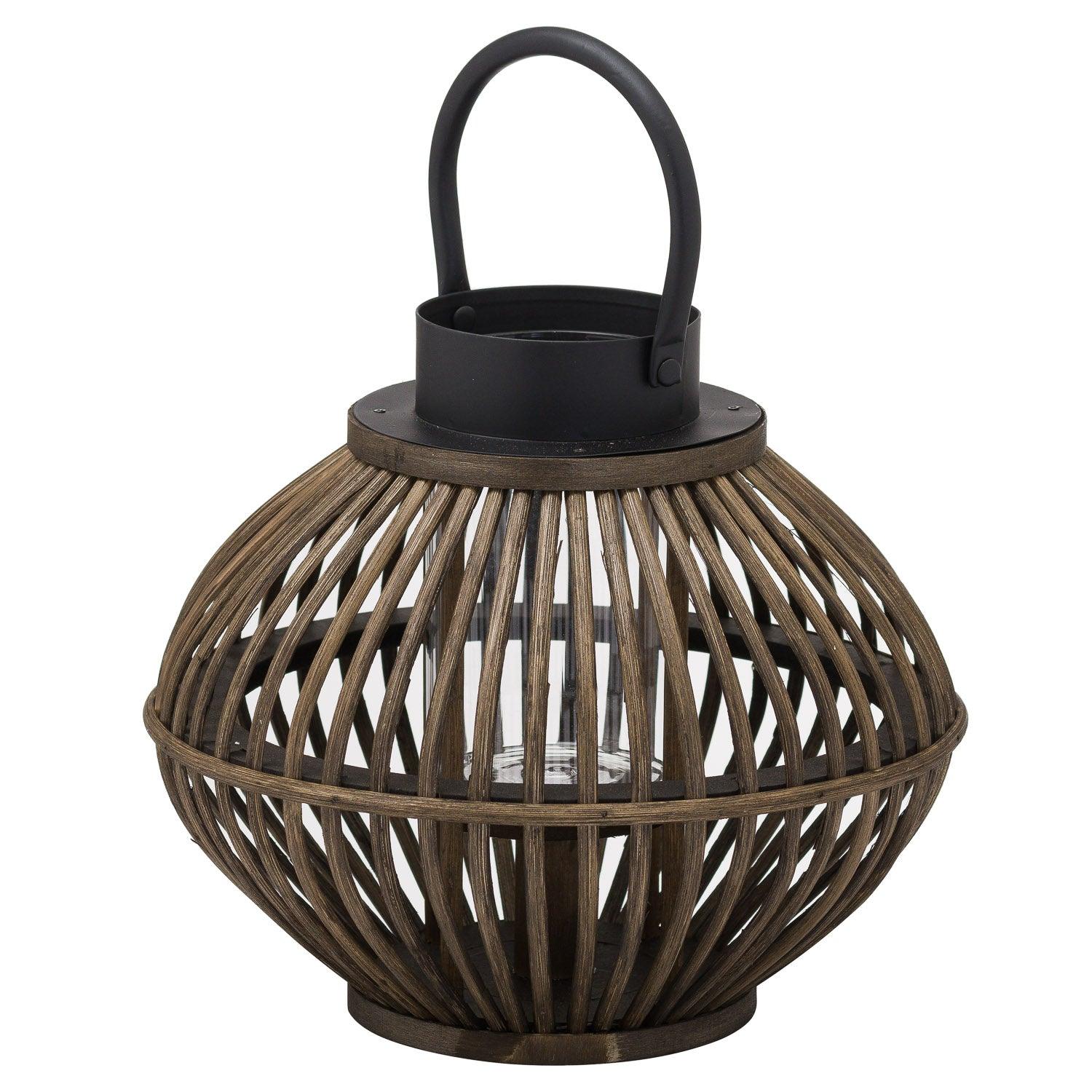 Brown Bamboo Style Large Lantern - £64.95 - Lighting > Candle Holders 