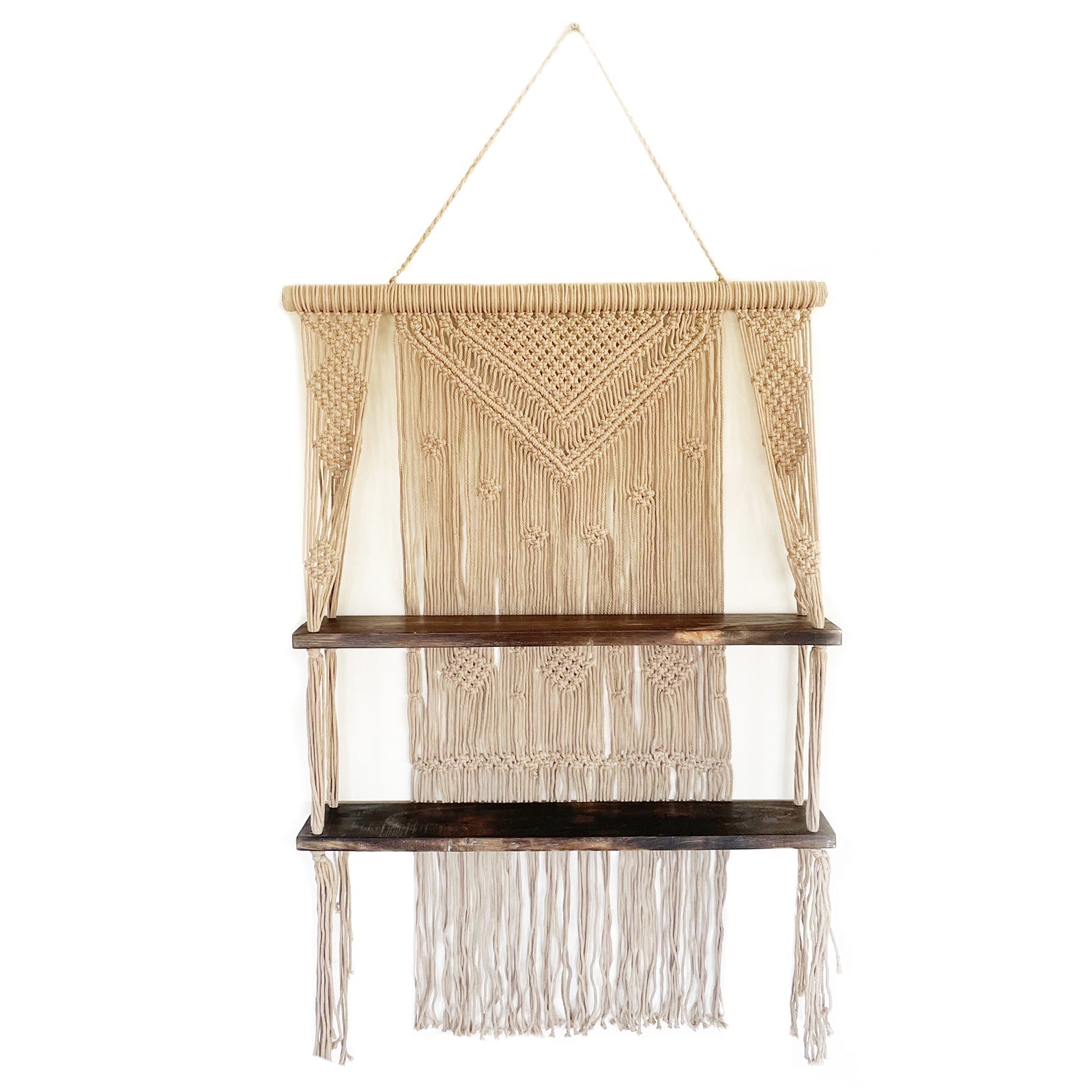 Brown Macrame Hanging Shelves - Brown-