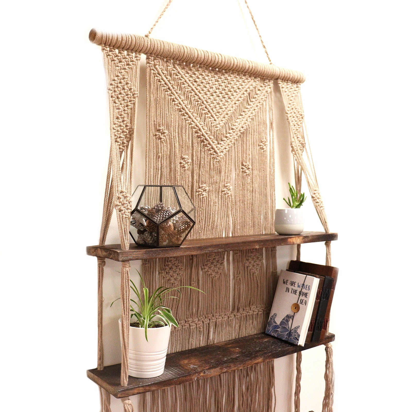 Brown Macrame Hanging Shelves - Brown-