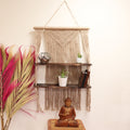 Brown Macrame Hanging Shelves - Brown-