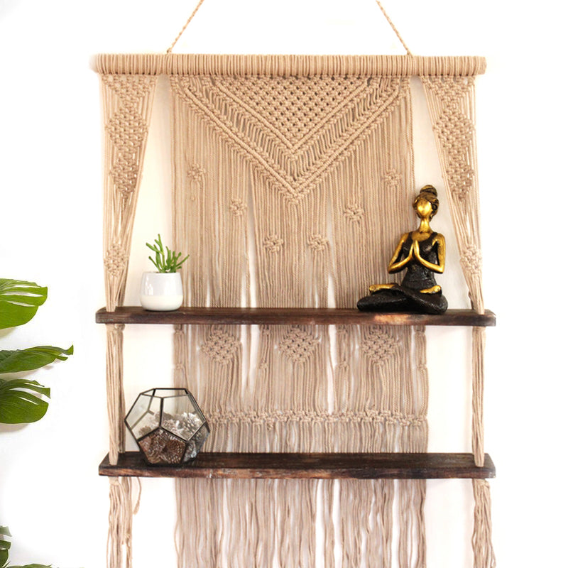 Brown Macrame Hanging Shelves - Brown - £107.0 - 