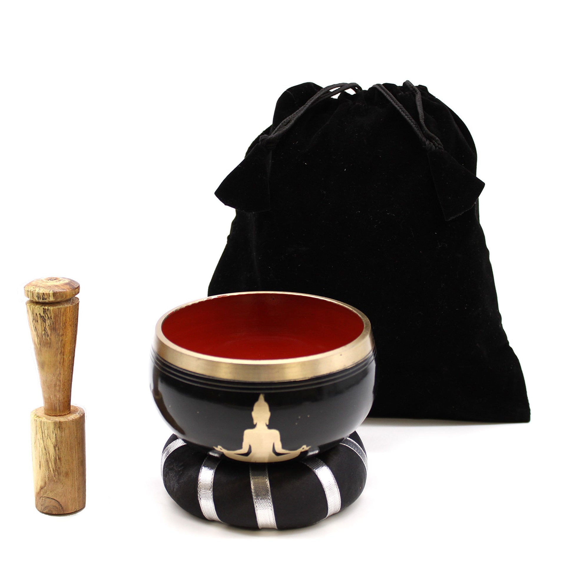 Buddha Singing Bowl Set- Black/Orange 10.7cm-