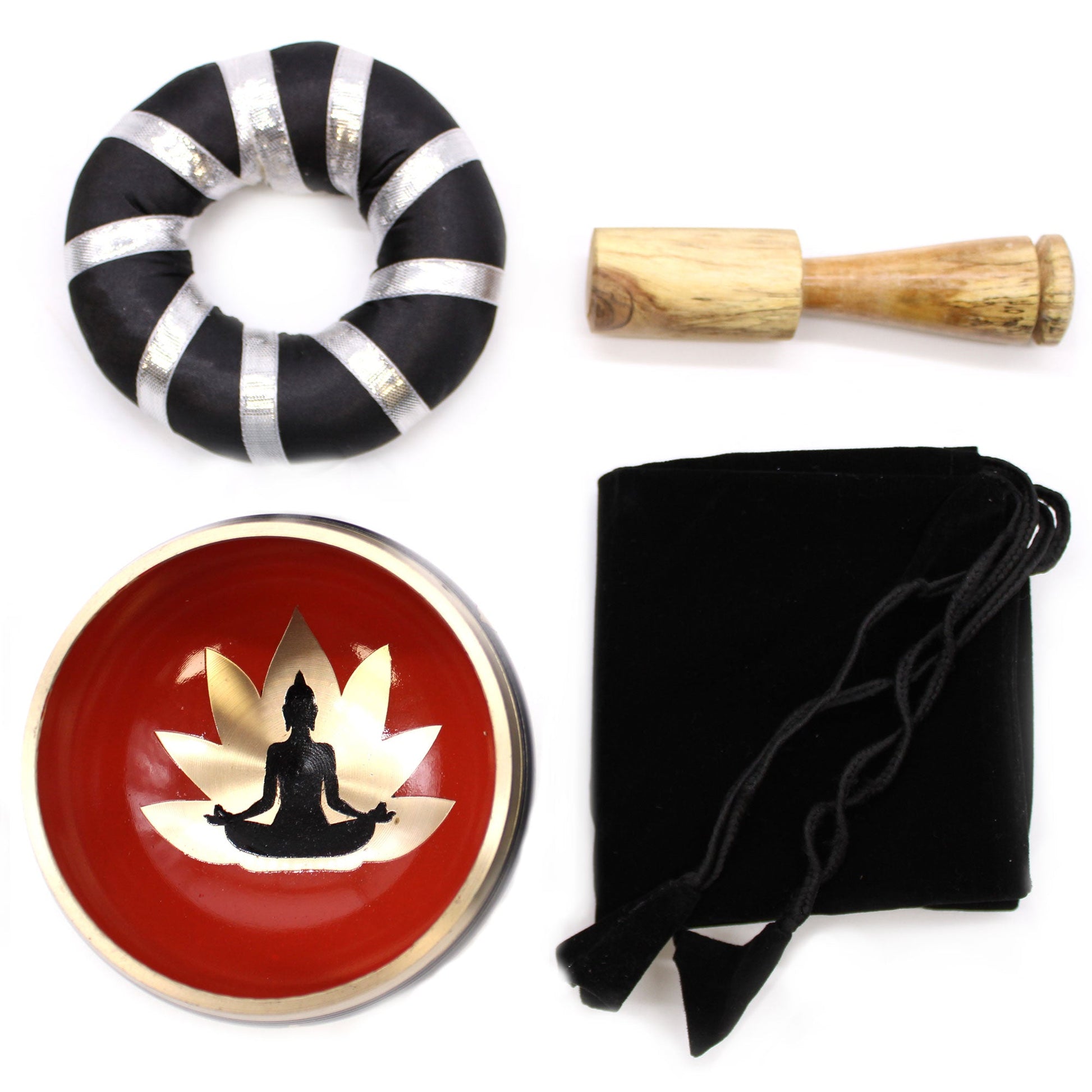 Buddha Singing Bowl Set- Black/Orange 10.7cm-