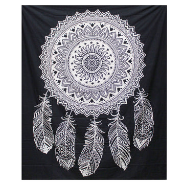 B&W Double Cotton Bedspread + Wall Hanging - Dreamcatcher - £35.0 - 