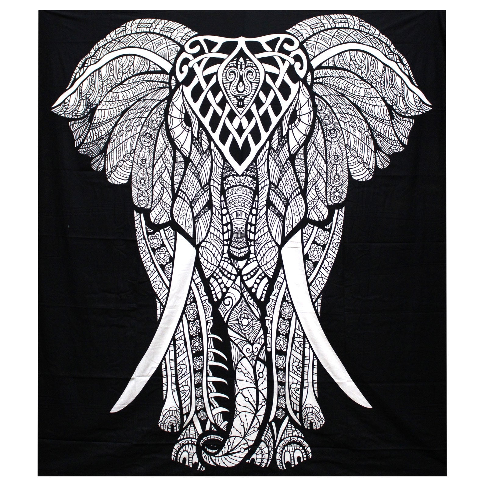 B&W Double Cotton Bedspread + Wall Hanging - Elephant - £35.0 - 