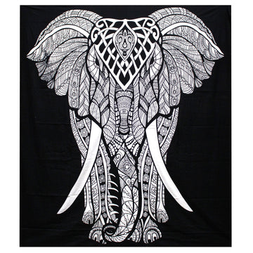 B&W Double Cotton Bedspread + Wall Hanging - Elephant - £35.0 - 