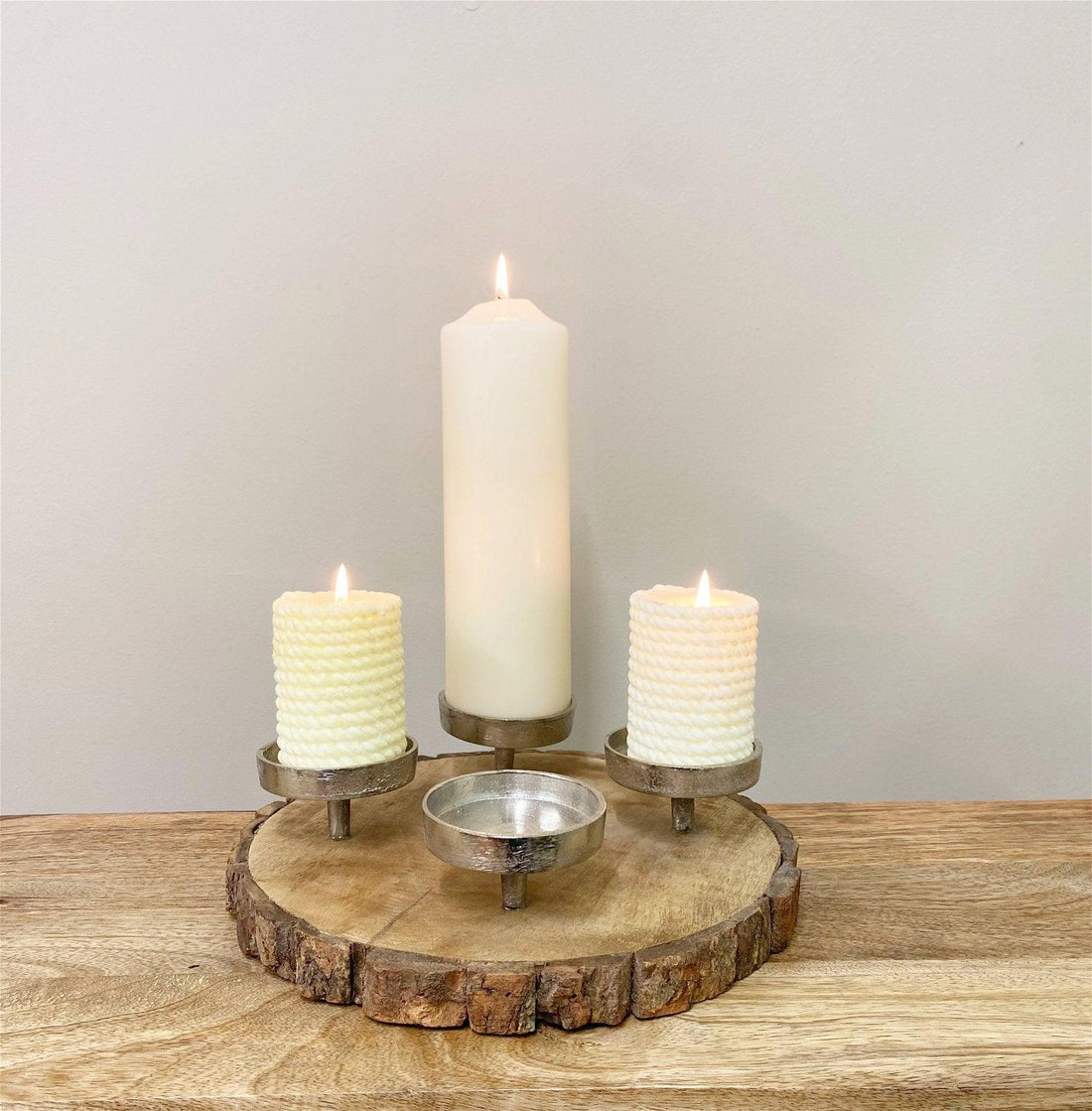 Candle Holder On Wooden Base 28cm - £38.99 - Candle Holders & Plates 