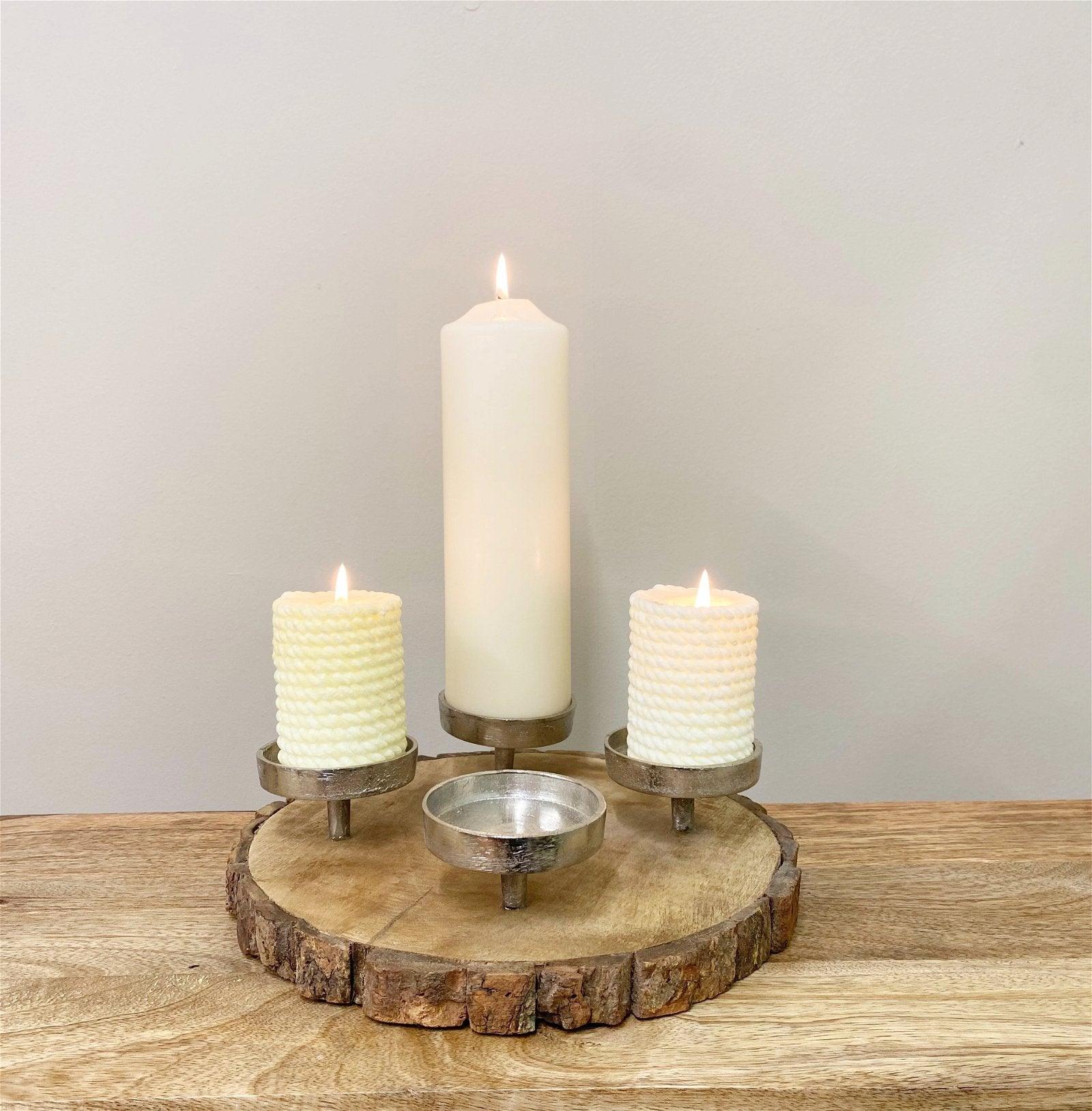 Candle Holder On Wooden Base 28cm-Candle Holders & Plates