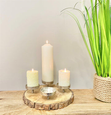 Candle Holder On Wooden Base 28cm - £38.99 - Candle Holders & Plates 