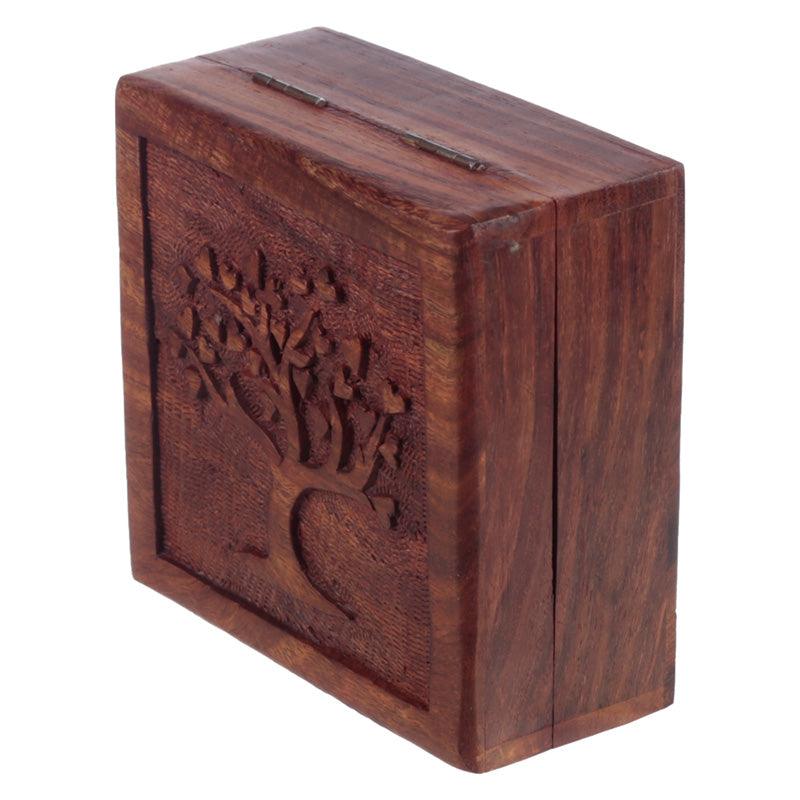 Carved Sheesham Wood Tree of Life Trinket Box-Jewellery Storage Trinket Boxes