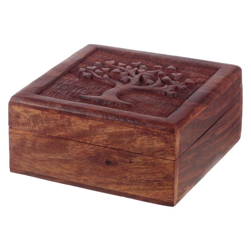 Carved Sheesham Wood Tree of Life Trinket Box - £14.99 - Jewellery Storage Trinket Boxes 