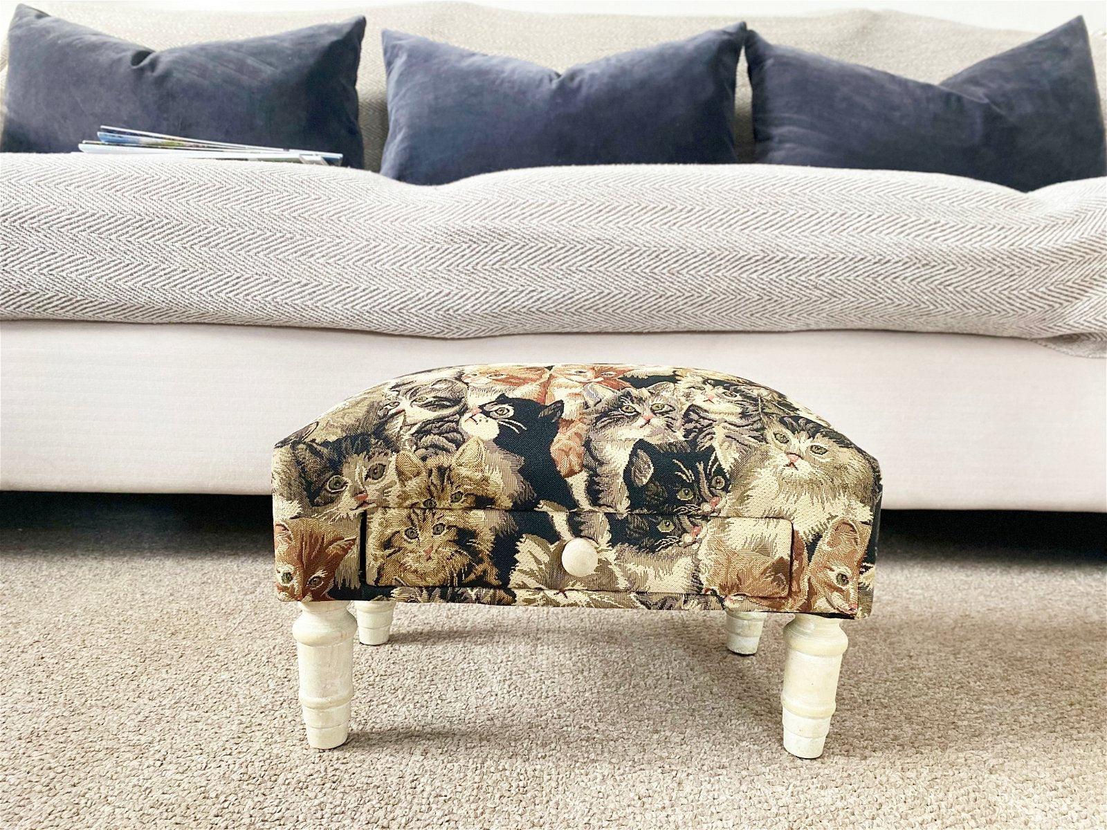 Cat Fabric Footstool with Drawer-