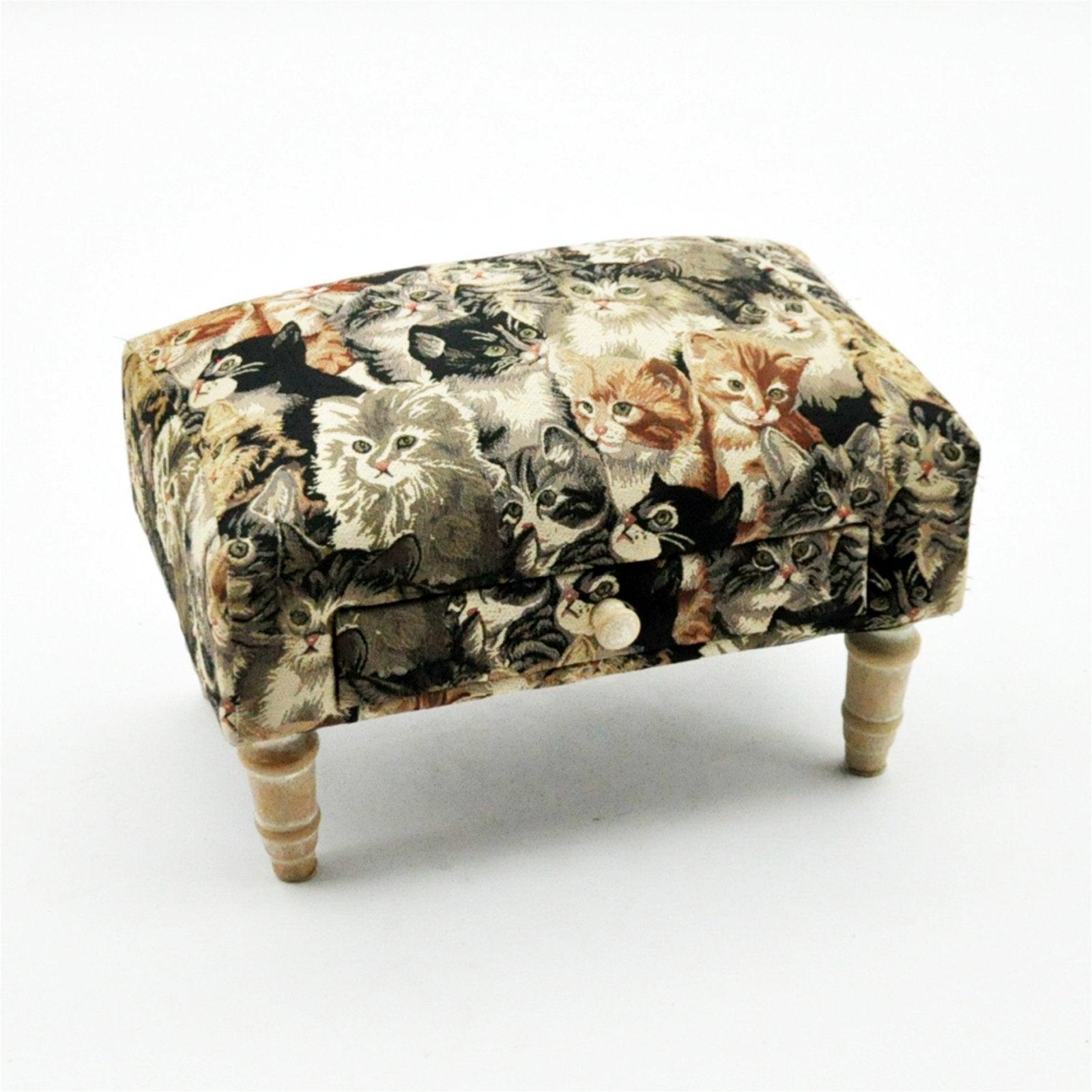 Cat Fabric Footstool with Drawer-