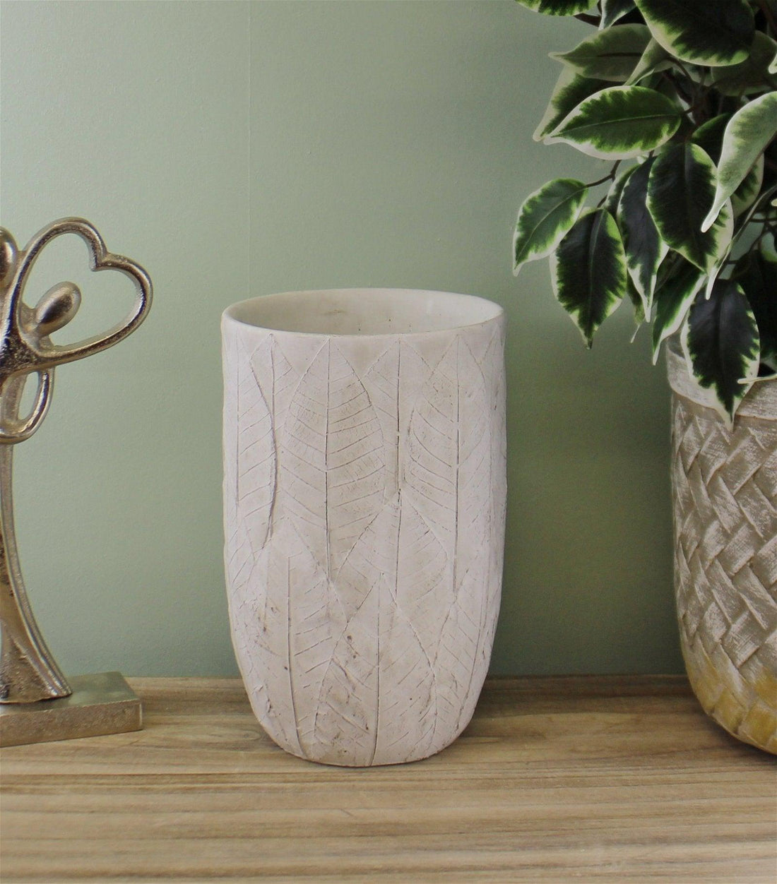 Cement Embossed Leaf Vase, 21.5cm - £27.99 - Planters, Vases & Plant Stands 