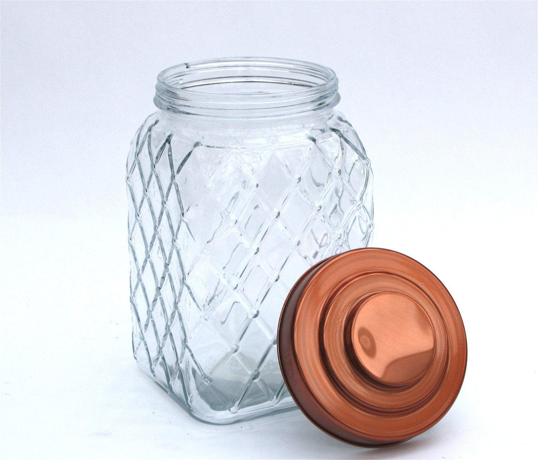 Copper Lidded Square Glass Jar - 10.5 Inch Med - £26.99 - Kitchen Storage 