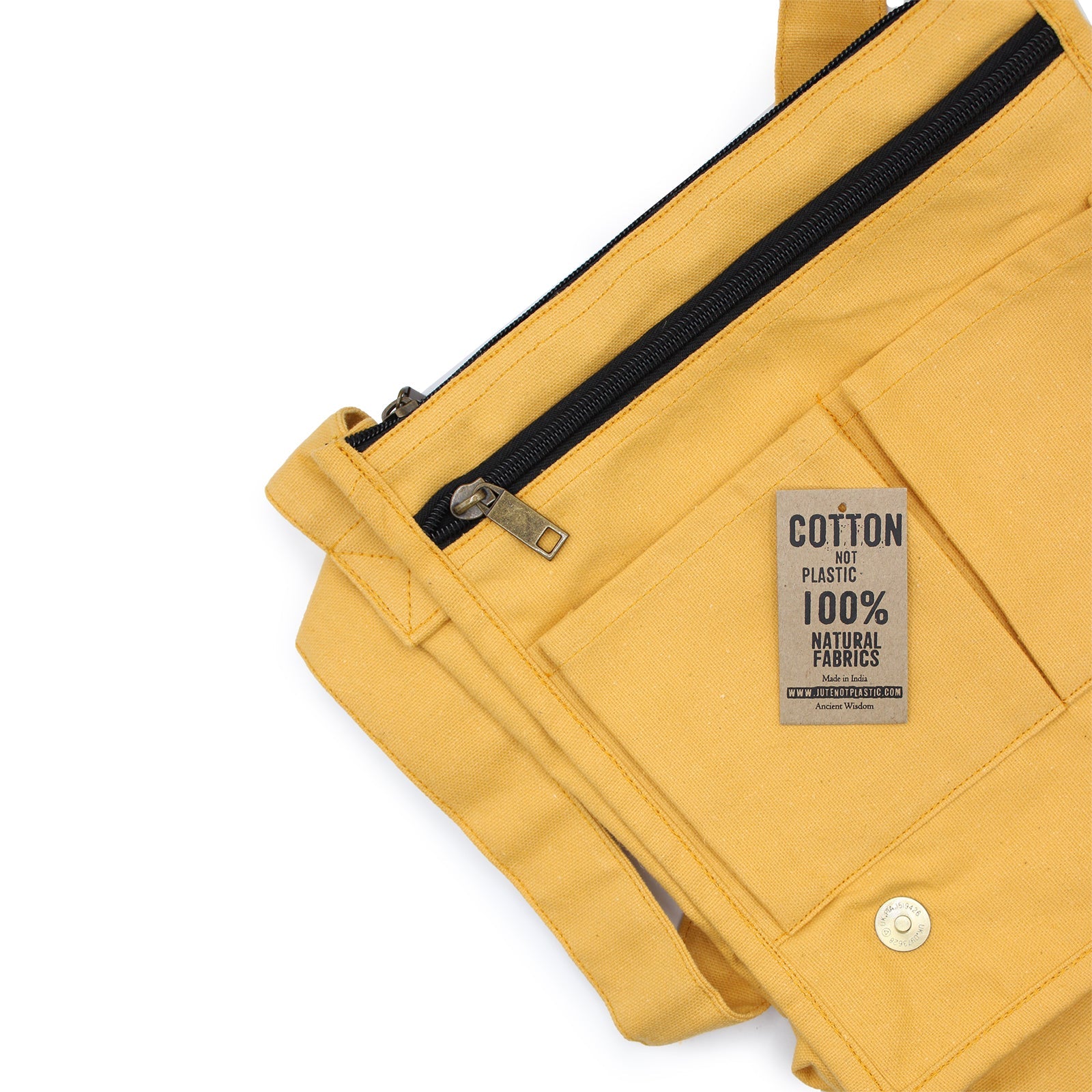 Cotton Canvas Messenger Bag - Yellow-