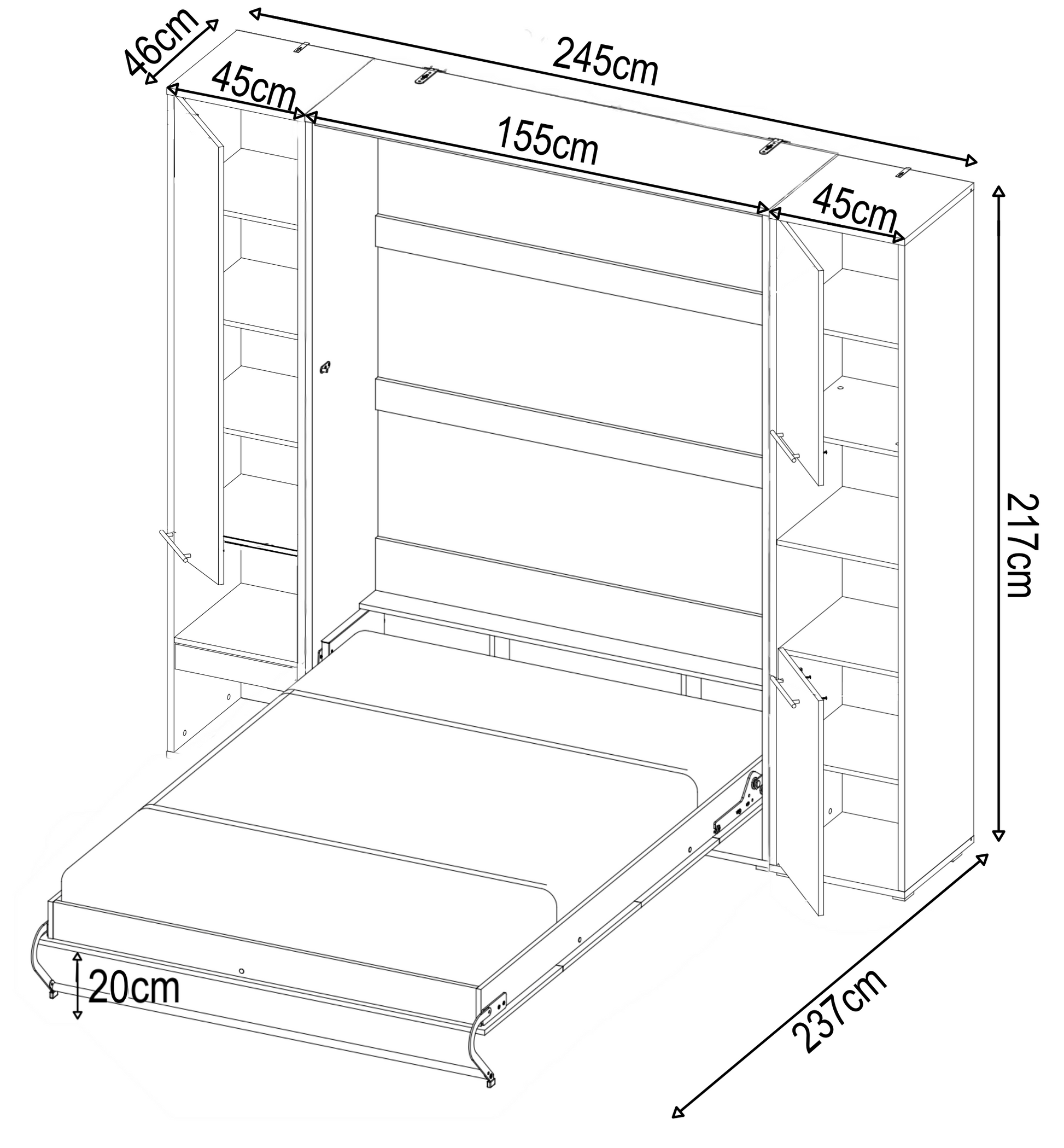 CP-01 Vertical Wall Bed Concept 140cm with Storage Cabinets-Wall Bed with Storage Unit