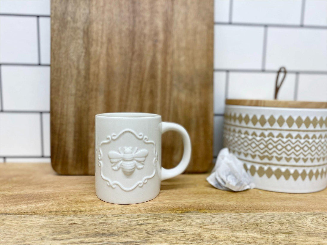 Cream Ceramic Embossed Bee Mug - £15.99 - 