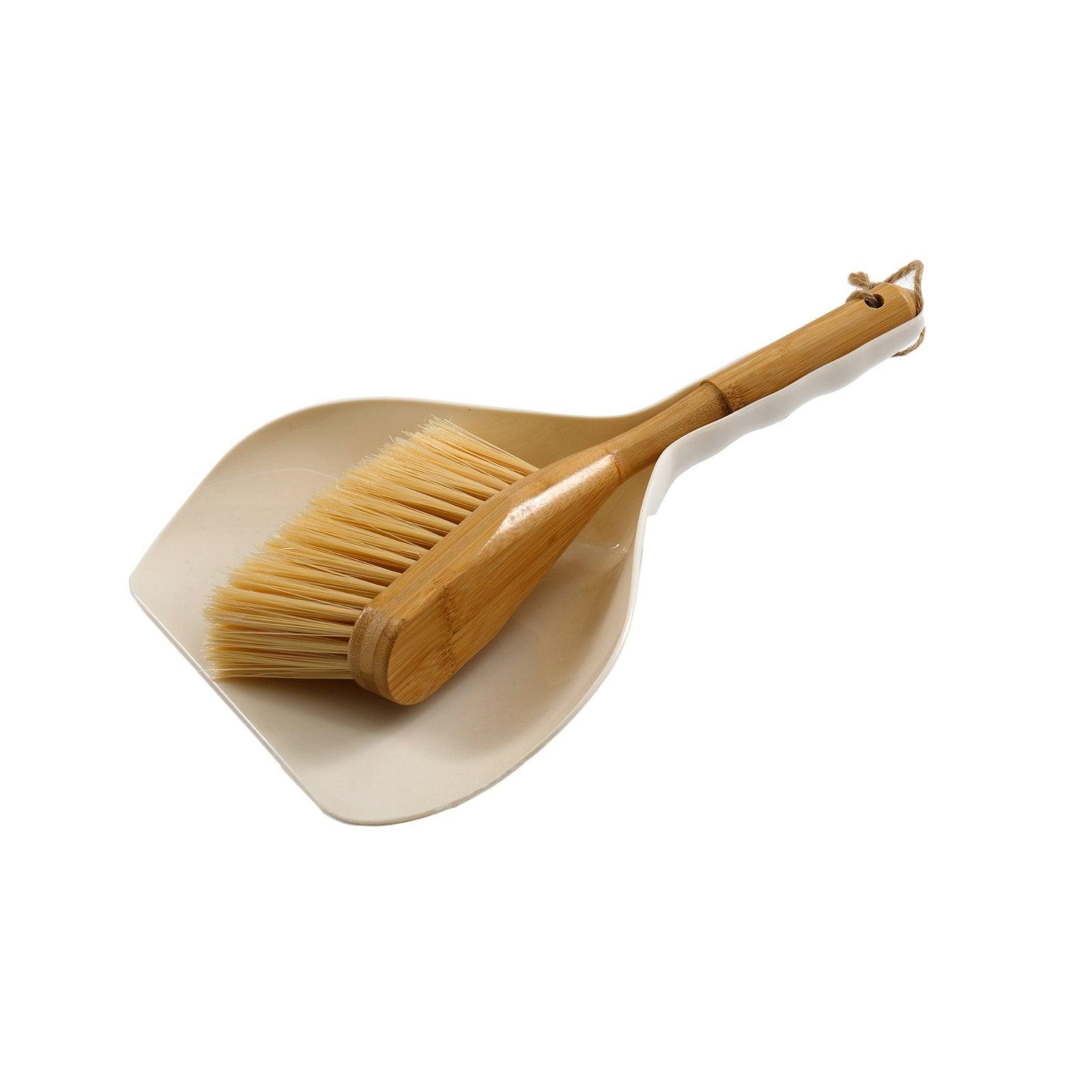 Cream Dustpan & Bamboo Wooden Brush-