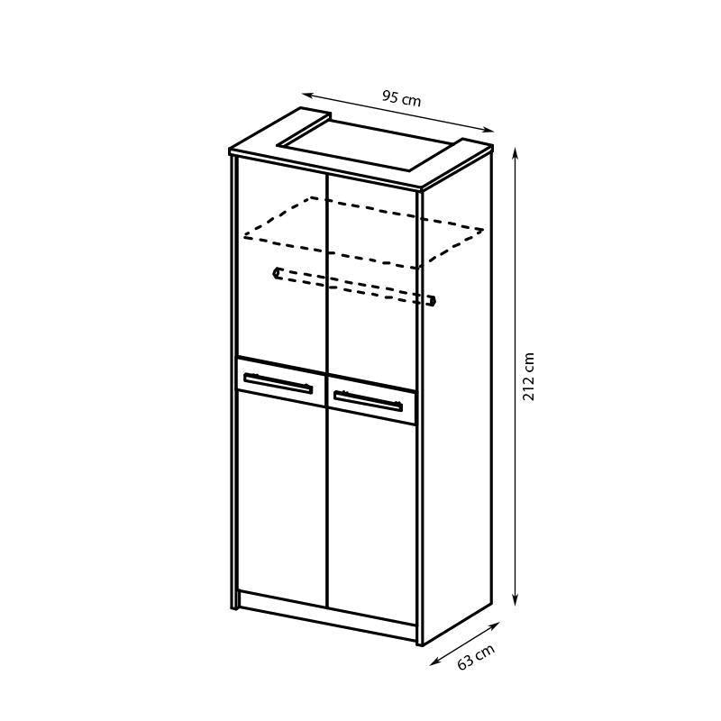 Cremona 2 Door Wardrobe 95cm-Hinged Door Wardrobe