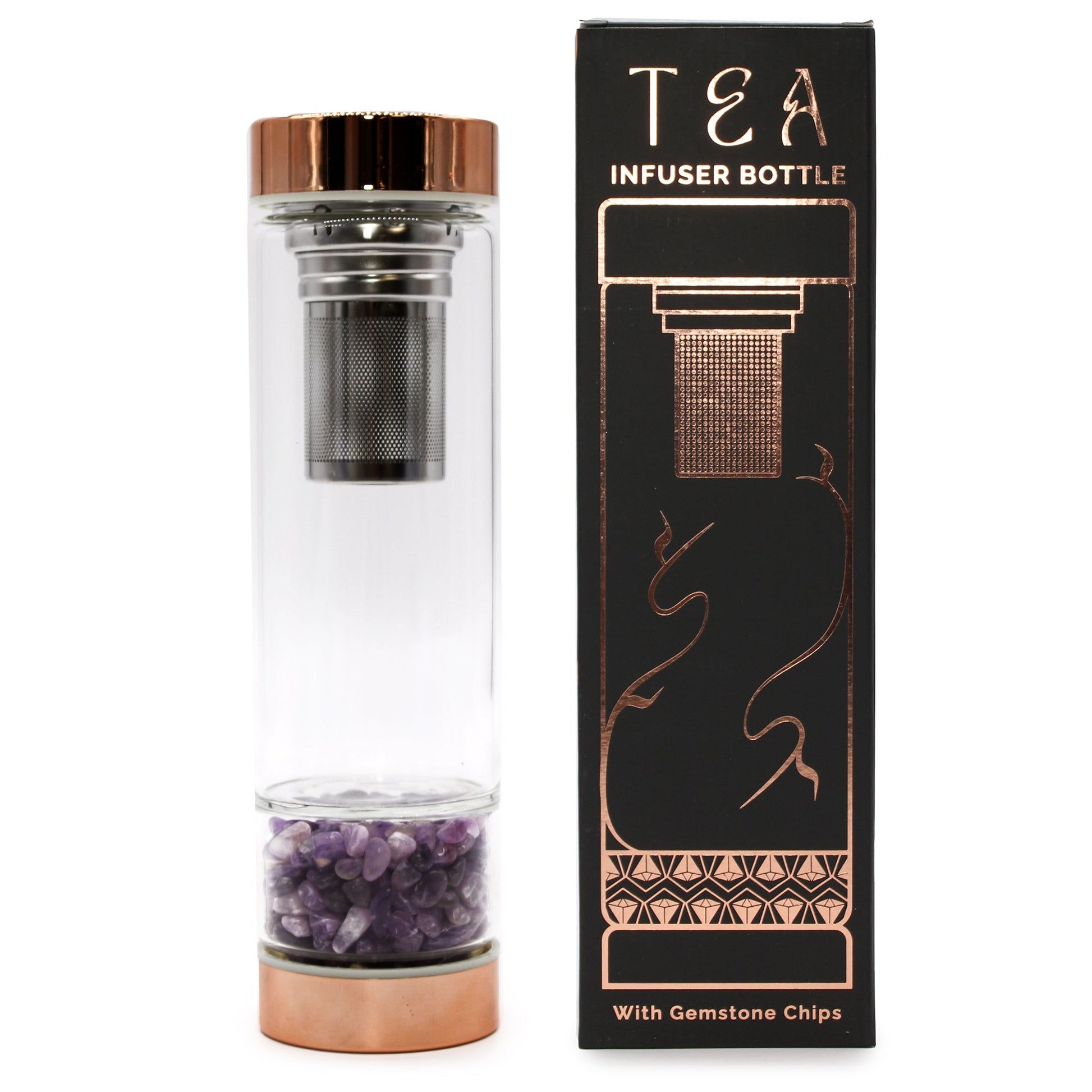 Crystal Glass Tea Infuser Bottle - Rose Gold - Amethyst - £41.0 - 