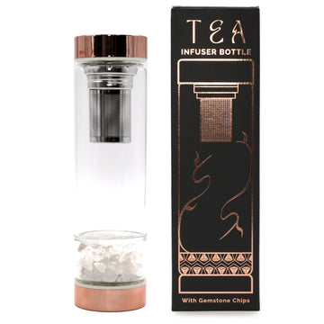 Crystal Glass Tea Infuser Bottle - Rose Gold - Rock Quartz - £40.78 - 