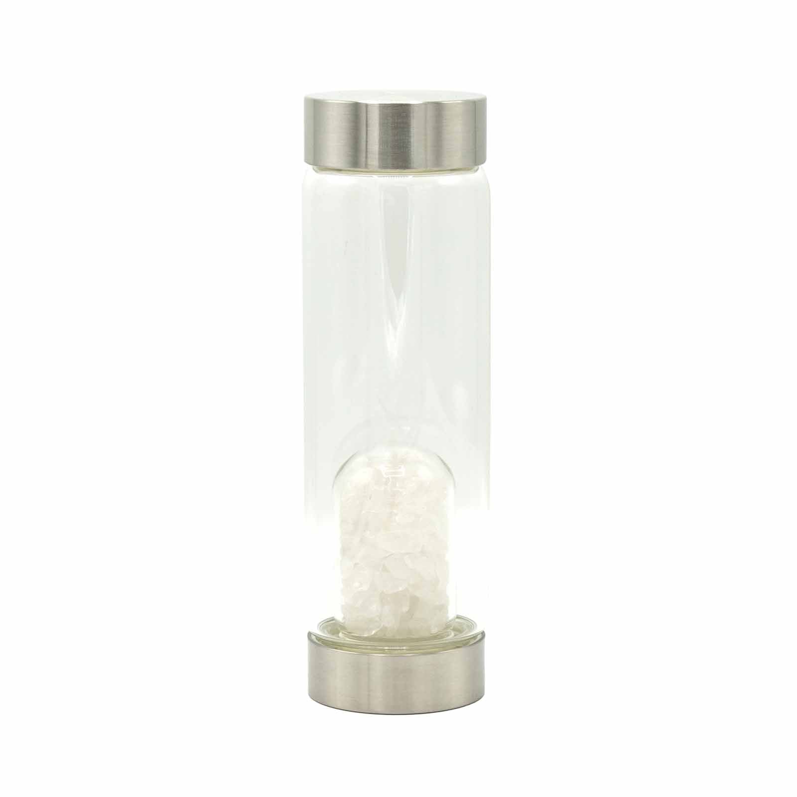 Crystal Infused Glass Water Bottle - Cleansing Clear Quartz - Chips - £39.0 - 