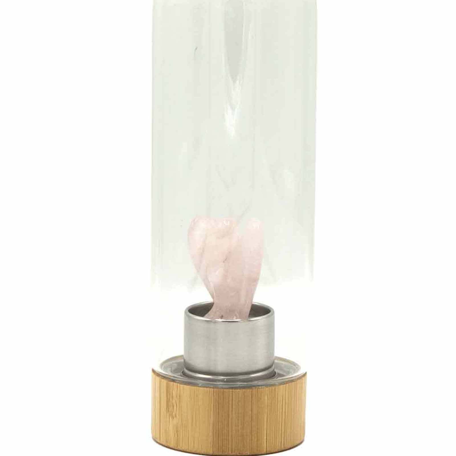 Crystal Infused Glass Water Bottle - Rejuvenating Rose Quartz - Angel-