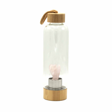 Crystal Infused Glass Water Bottle - Rejuvenating Rose Quartz - Angel - £45.0 - 