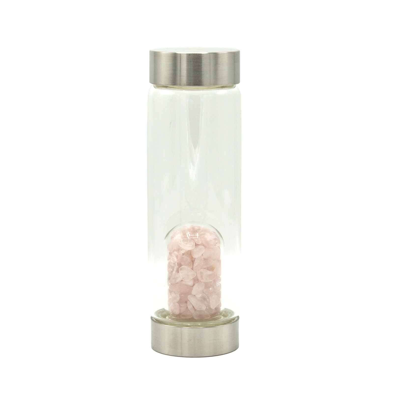 Crystal Infused Glass Water Bottle - Rejuvenating Rose Quartz - Chips - £39.0 - 