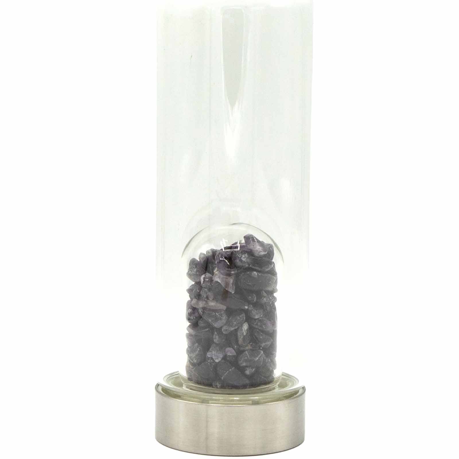 Crystal Infused Glass Water Bottle - Relaxing Amethyst - Chips-