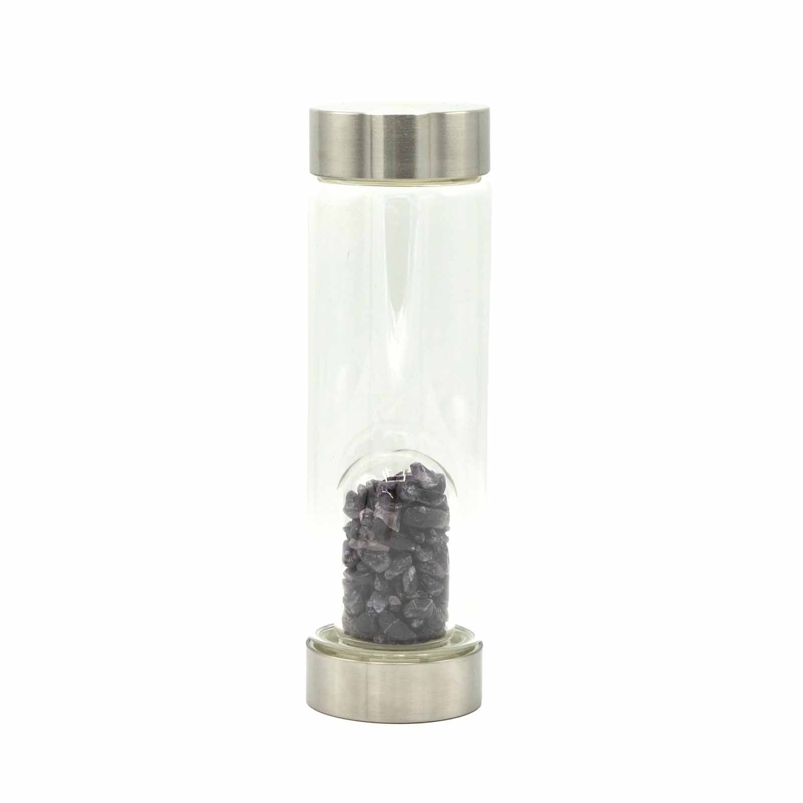 Crystal Infused Glass Water Bottle - Relaxing Amethyst - Chips - £39.0 - 