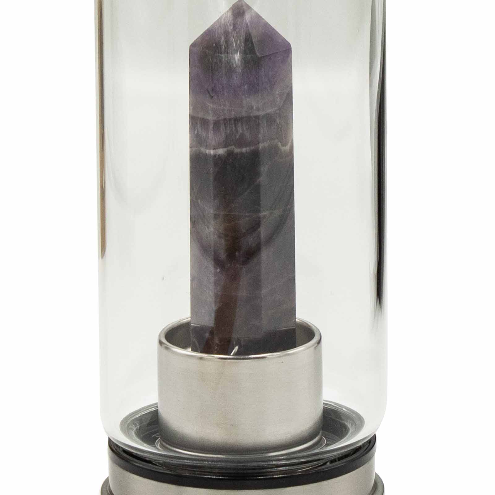 Crystal Infused Glass Water Bottle - Relaxing Amethyst - Obelisk-