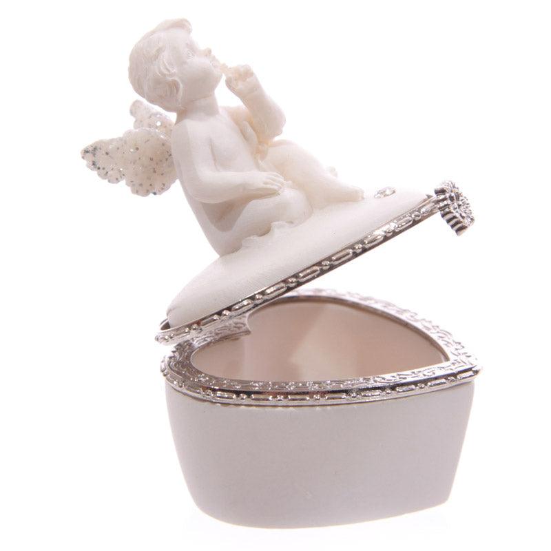 Cute Glitter Wings Heart Shaped Cherub Trinket Box - £6.0 - 